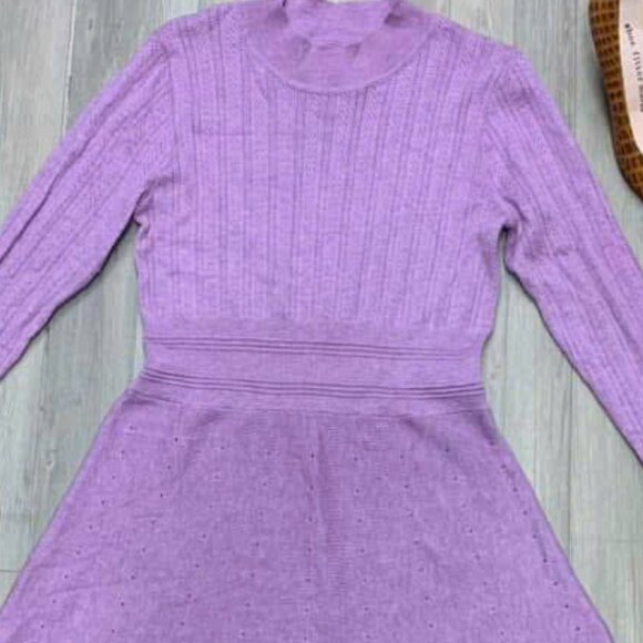 Lavender Knit Long Sleeve Ruffle Hem Dress - Picture 2 of 3